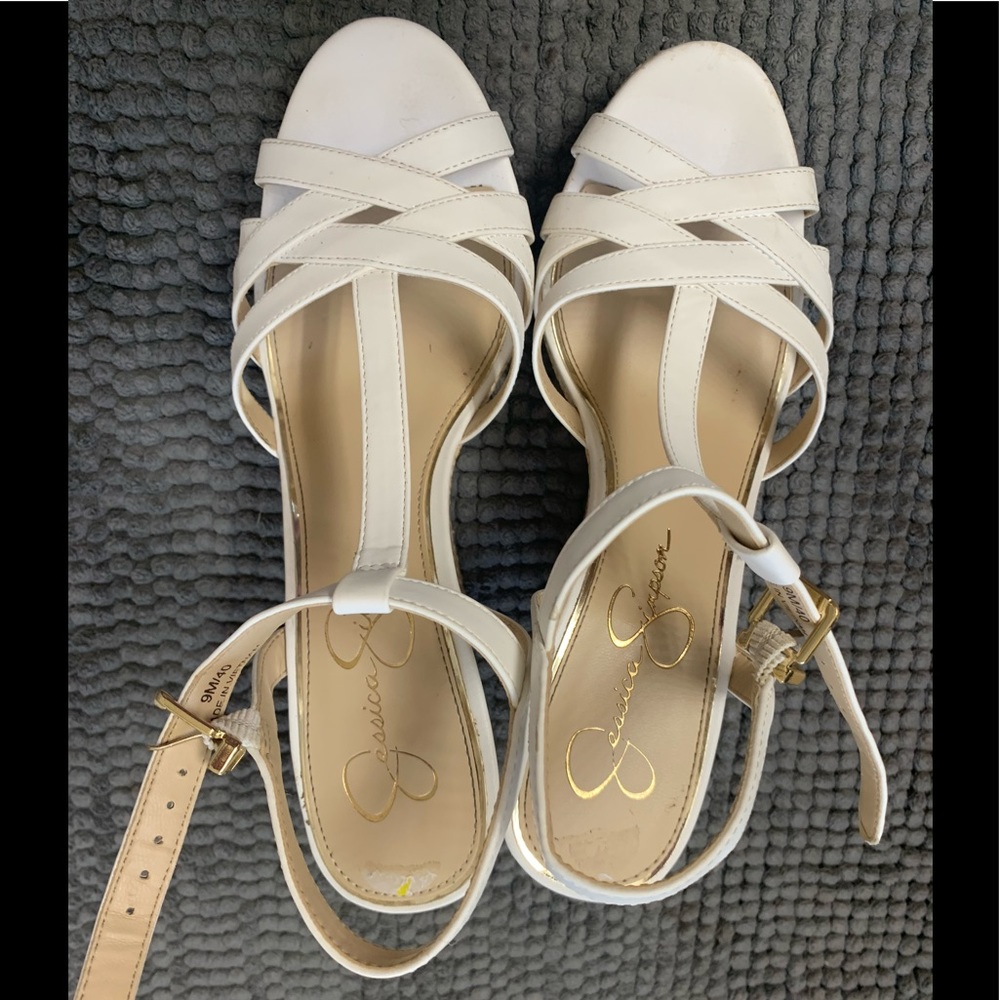 Jessica Simpson white wedge sandals